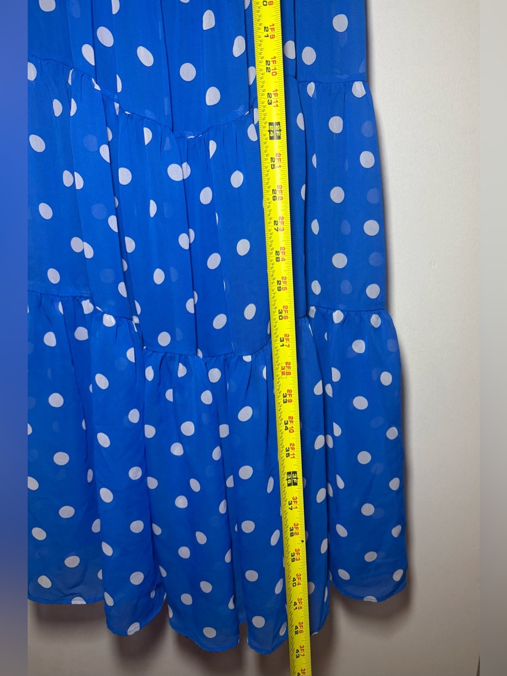 Julian Taylor Blue White Polka Dot Chiffon Layered A-Line Midi Dress Size 14 - Picture 5 of 8